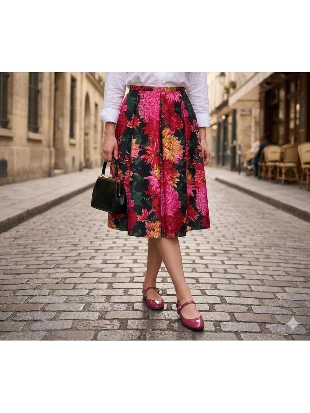 80s Talbots Petites Pure Silk Floral Pleated Midi Skirt 10P Coquette Vintage
